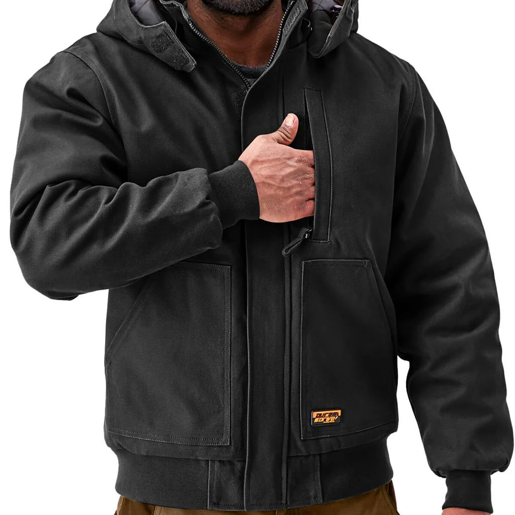 DuraDrive Men's Insulated Canvas Hooded Work Jacket, Black - Image 6