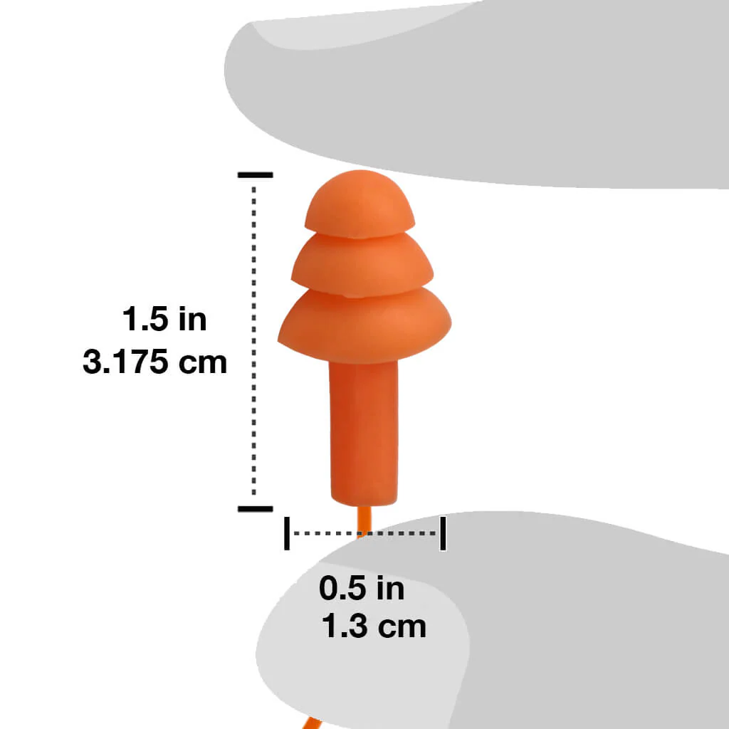 DuraDrive Orange Reusable Corded Triple-Flange Silicone Earplug with 25 dB NRR (100-Pair) - Image 5
