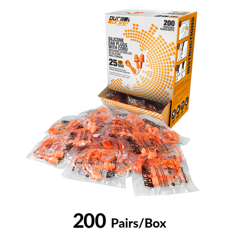 DuraDrive Orange Reusable Corded Triple-Flange Silicone Earplug with 25 dB NRR (200-Pair) - Image 3